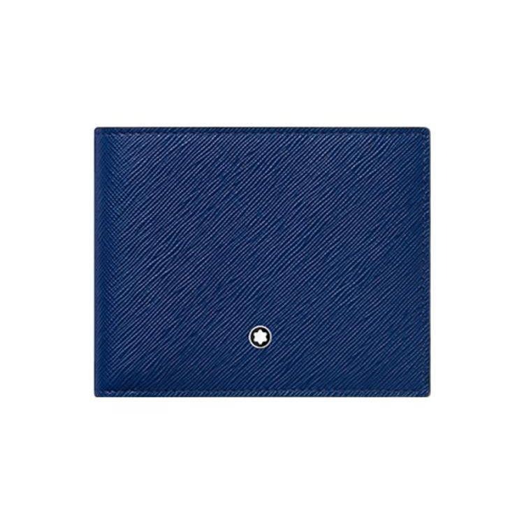 Montblanc Брендовый Однотонный Кожаный Кошелек с Шестью Отделениями для Карт Мужские Кошельки Индиго-Синий 130812