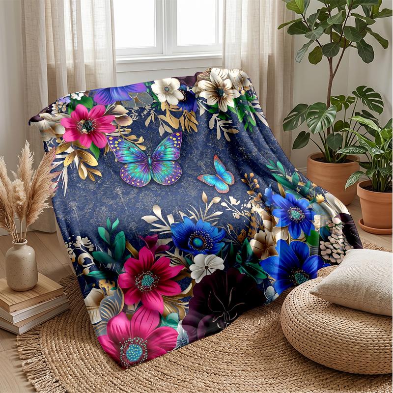 Vibrant Floral and Butterfly Design Theme blanket Lightweight Warm Flannel Blanket Decorative Throw Blanket for Home Decoration