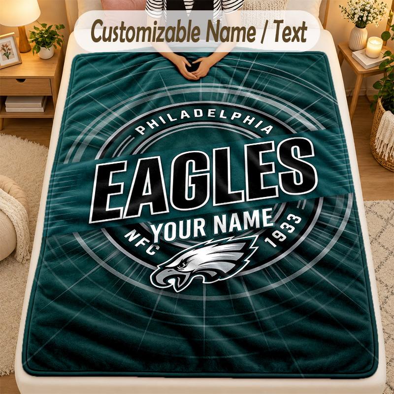 Flannel BlanketPhiladelphia Eagles Custom Name Text Personalized Soft Warm Throw Blanket Home Decor Gift