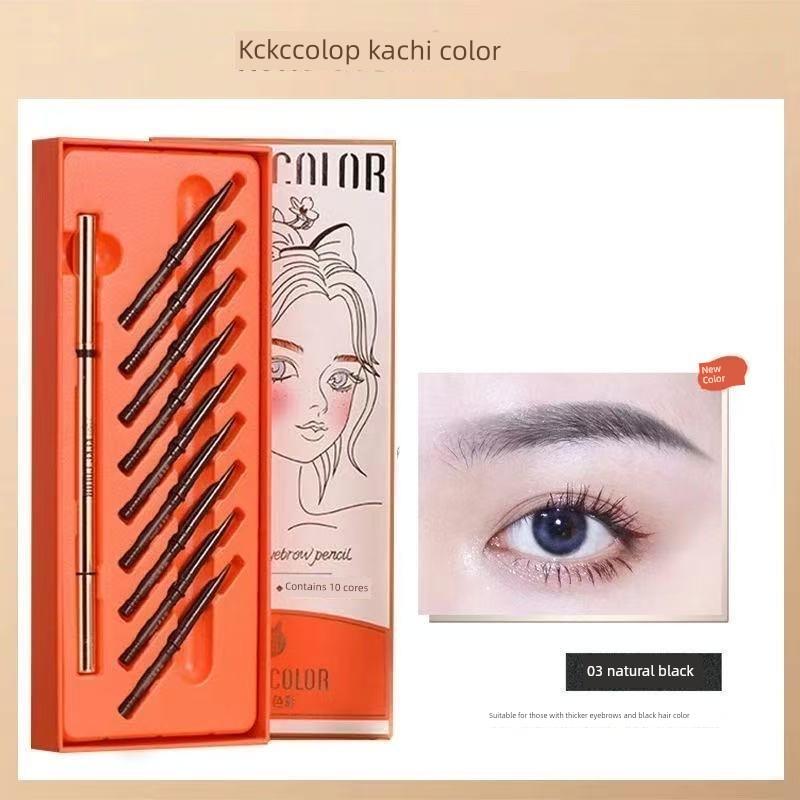 Khaki Color Ultra-Thin Eyebrow Pencil Waterproof Sweat-Proof Non-Smudge Eyebrow Pencil for Women Beginners 10 Replacement Refills