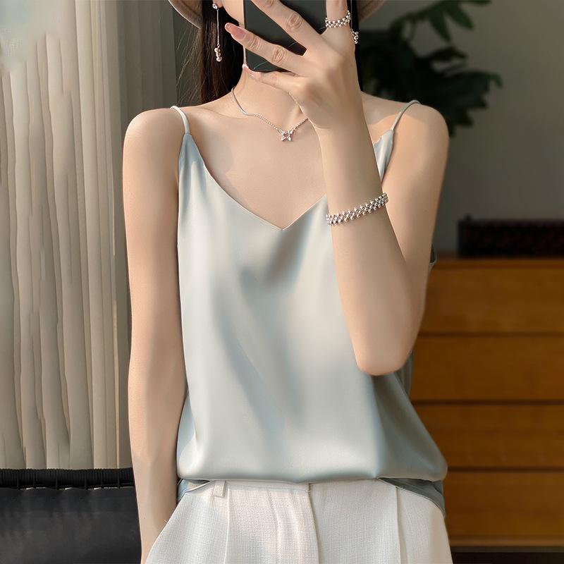 Silk Camisole Summer Female V-neck Inner Sleeveless Blouse Halter Tops for Women