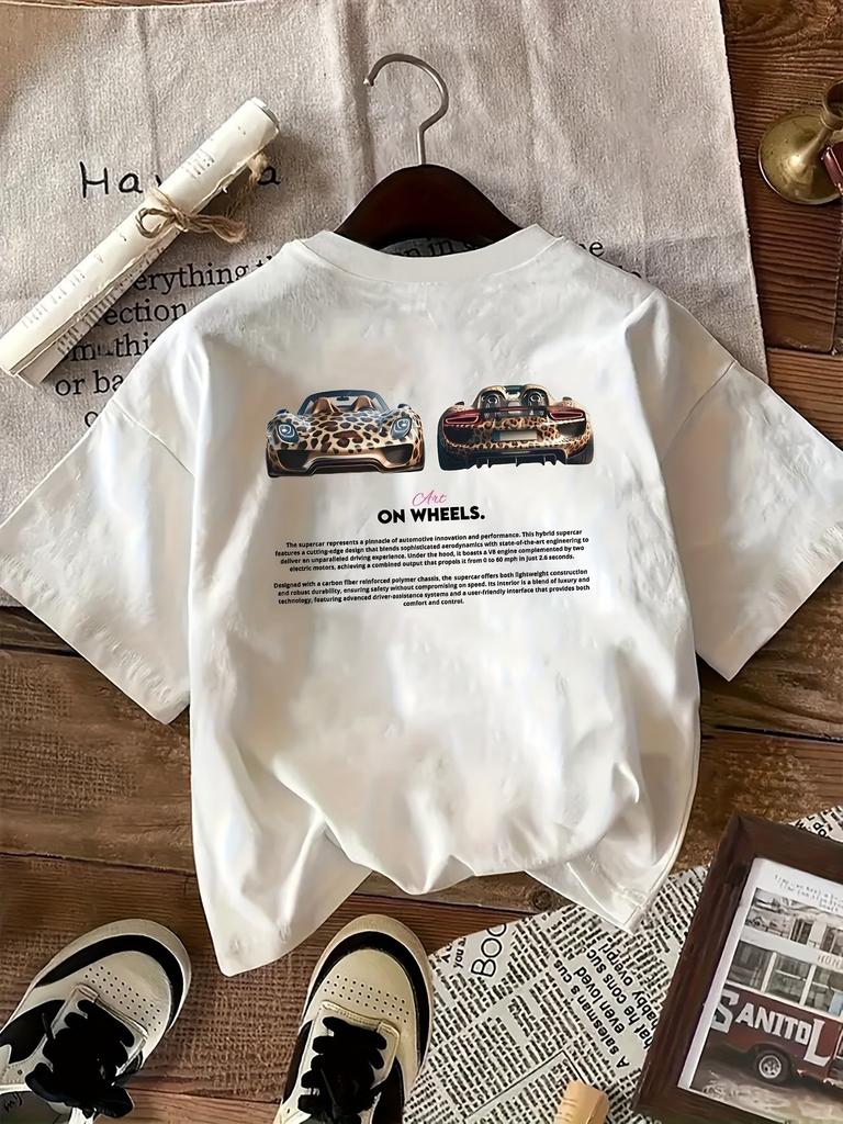 2026 Hip Hop Leopard Car Print 100 Cotton Unisexs Retro Car Print Tshirt Soft Crew Neck Short Sleeve Top Vintage Shirt
