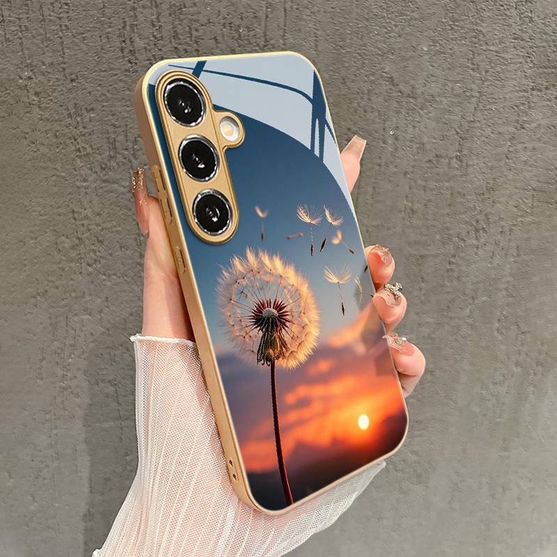 Стеклянный чехол для телефона с узором одуванчика, подходит для Samsung Galaxy S26 S25 S24 S23 S22 S20 FE/Ultra/Plus, противоударная задняя крышка