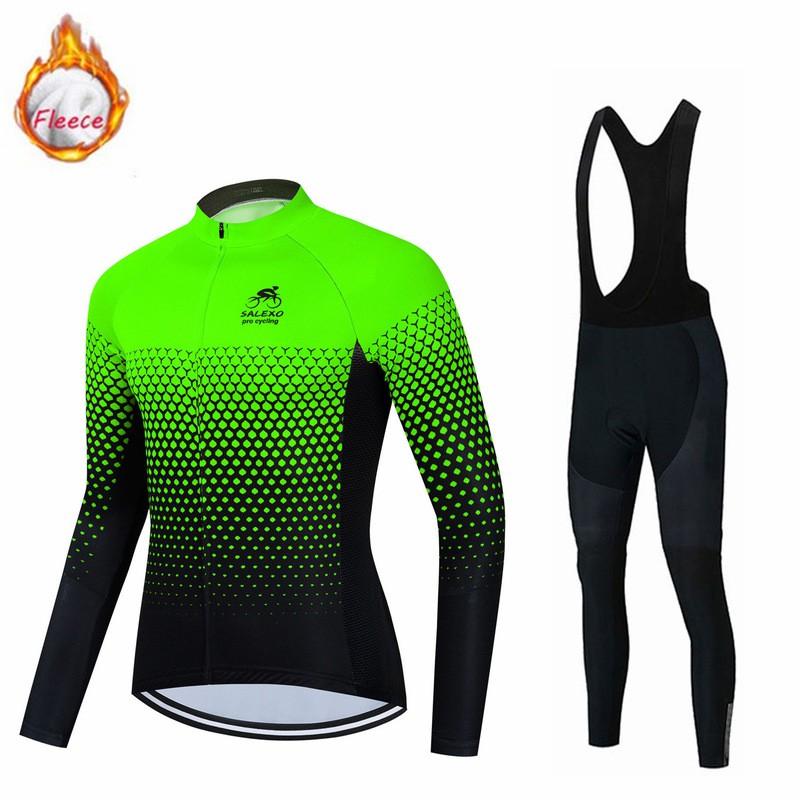 Winter Thermal Long Sleeve Cycling Jersey With Bib Shorts Road Racing Training
