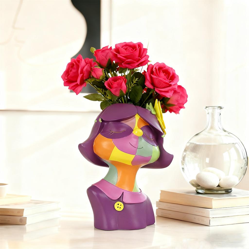 Whirling Hair Girl Resin Flower Vase  Tranquil And Soothing Desktop Decorative Craft