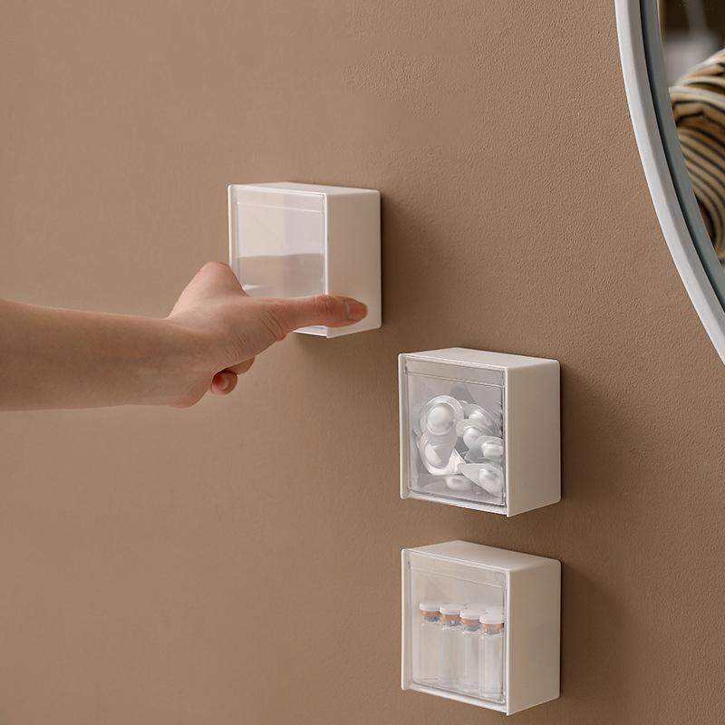 1/2 шт настенные коробки для хранения клейкие маленькие держатели для ювелирных изделий коробка пластиковый пылезащитный органайзер для ванной комнаты для ватных палочек макияж