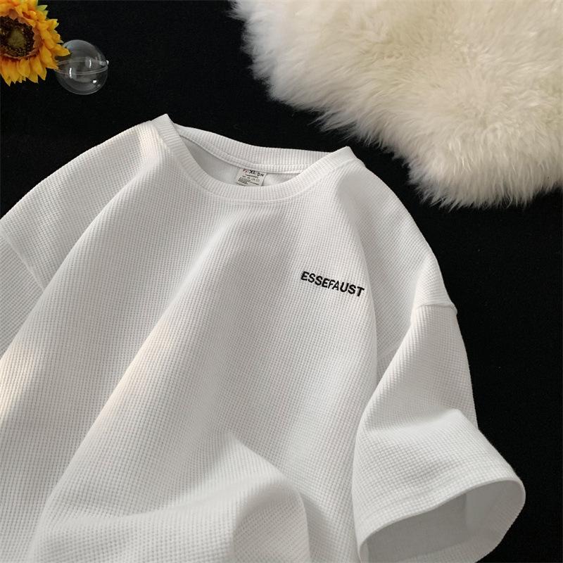 Простая мужская рубашка с коротким рукавом, летняя американская ретро уличная трендовая футболка для пары с коротким рукавом, базовая рубашка