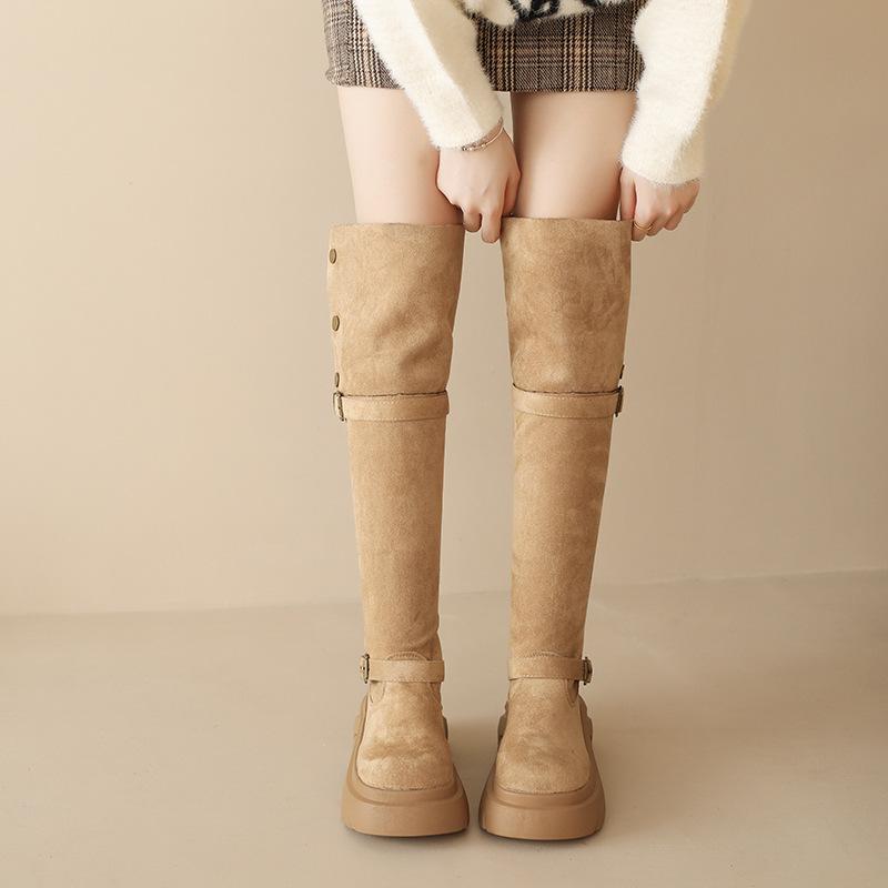 Темпераментные новые маленькие ботфорты на толстой подошве осень-зима женские длинные сапоги 2025 тонкие высокие сапоги-рыцари