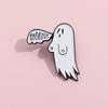 Unique White Ghost Metal Badge Brooch For Halloween Featuring Playful Cartoon Letters