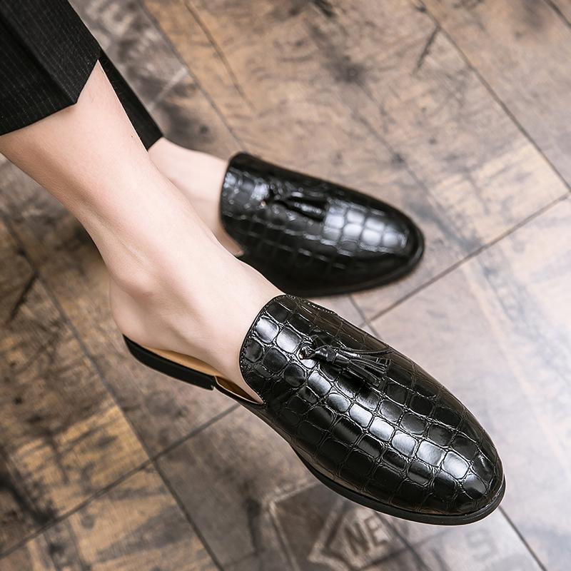 Мюли черные из лакированной кожи из крокодиловой кожи, мужские полуботинки для мужчин, модельерская обувь, мужская роскошная обувь, Zapatillas Hombre, повседневная обувь без шнуровки