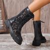 Lucyever Сексуальные черные кружевные ботильоны на платформе, женские дышащие сетчатые короткие ботильоны, женские мотоциклетные ботинки больших размеров с молнией сзади