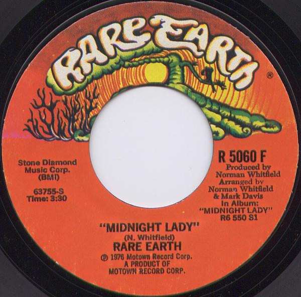 7-дюймовая пластинка RARE EARTH - Midnight Lady R5060F Rare Earth 1976 UK Рок Б/У