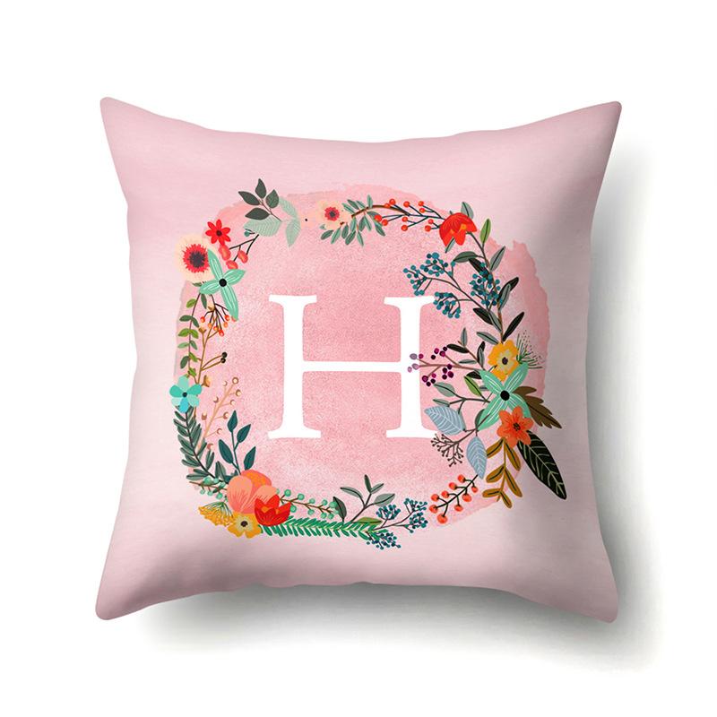 Полиэстеровая наволочка Розовый цветок Домашнее украшение Принт 26 английских букв Наволочка для подушки