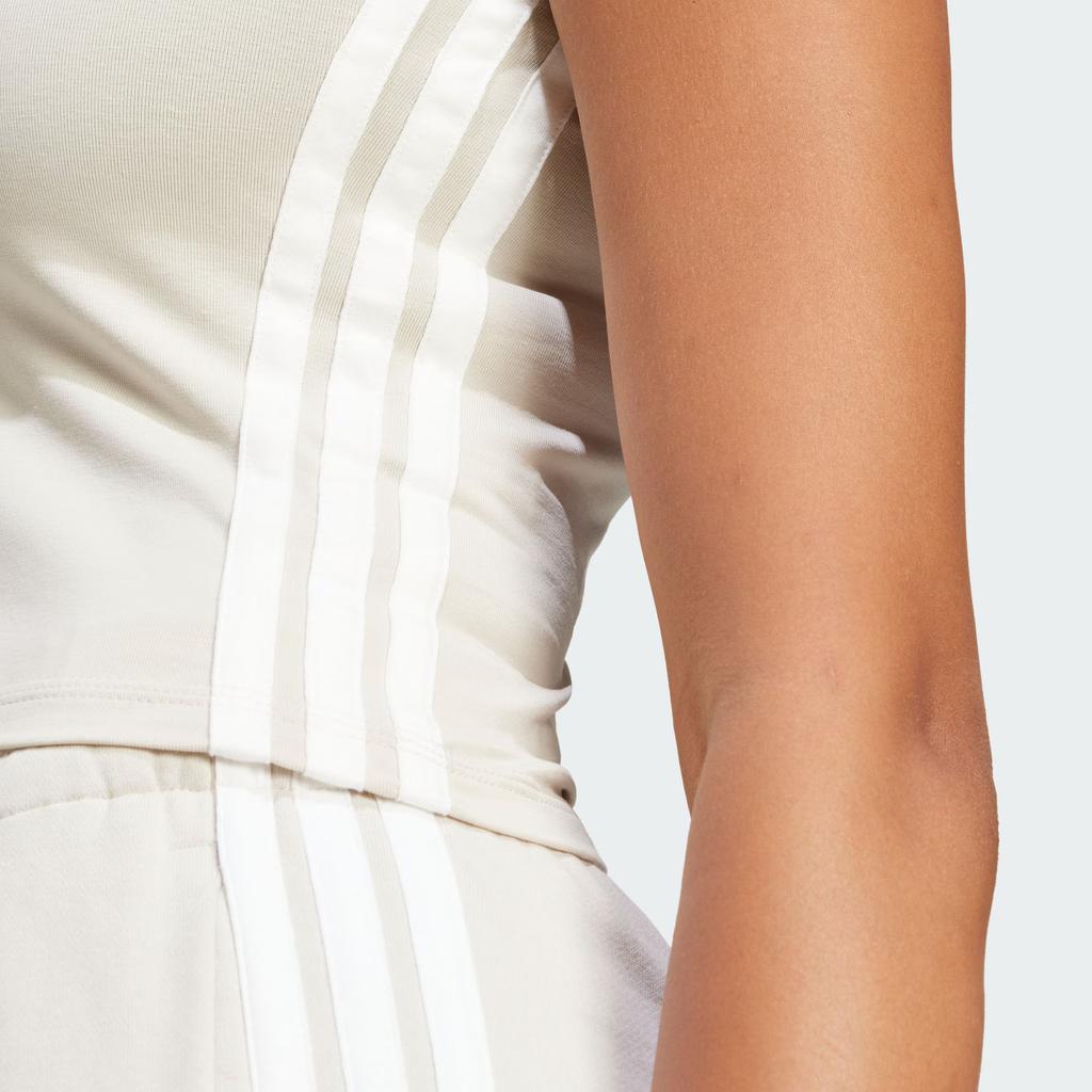 adidas Женские спортивные футболки Essentials с тремя полосками и коротким рукавом, топы Miracle-Kaolin-Brown White JE1247