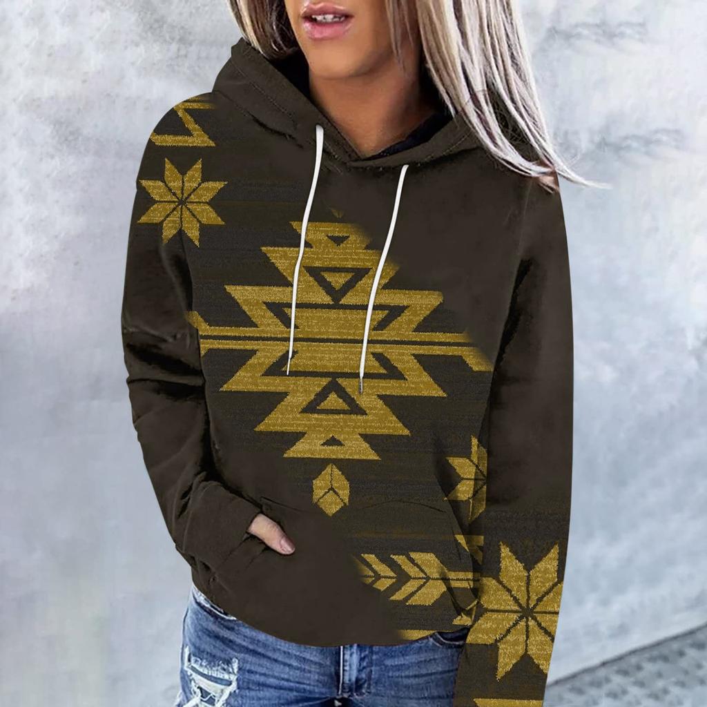 Women's Fashion Casual Ethnic Style Printed Long Sleeved Hooded Sweater Top