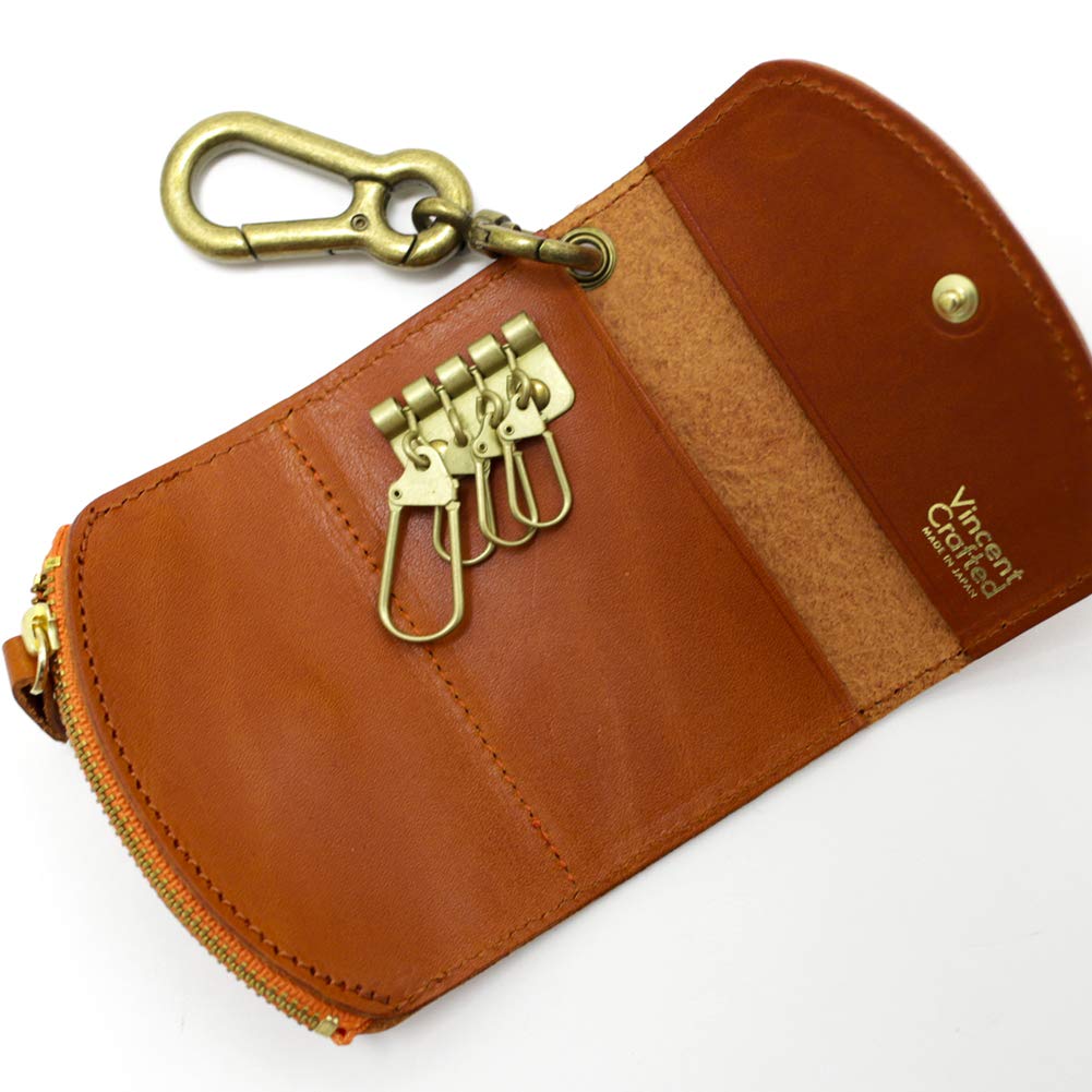 Ключница и кошелек для монет Vincent Crafted Paolo Carabiner, Сделано в Японии из кожи Tochigi, Дизайн Пейсли (Один размер, оранжевый)