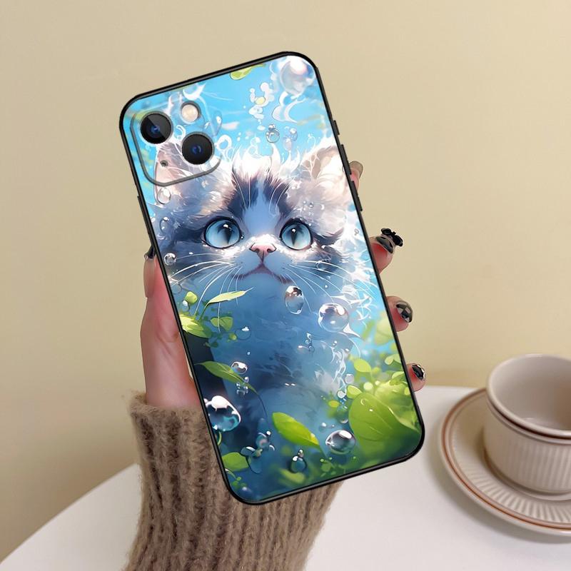 Забавный Милый Чехол для Телефона с Кошкой Для iPhone 15 Pro Max 11 12 13 14 16 17 Pro Max mini Plus 16e 17 Air Cover Funda