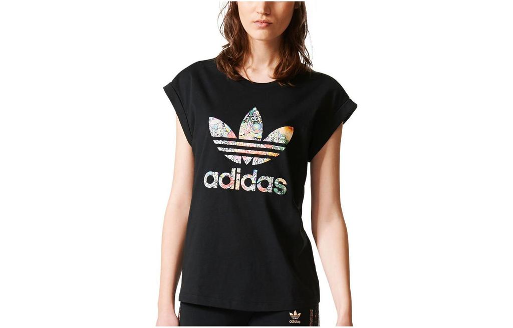Adidas Originals T Shirts Women's Black Crew Neck Moderate Straight Fit BR5169