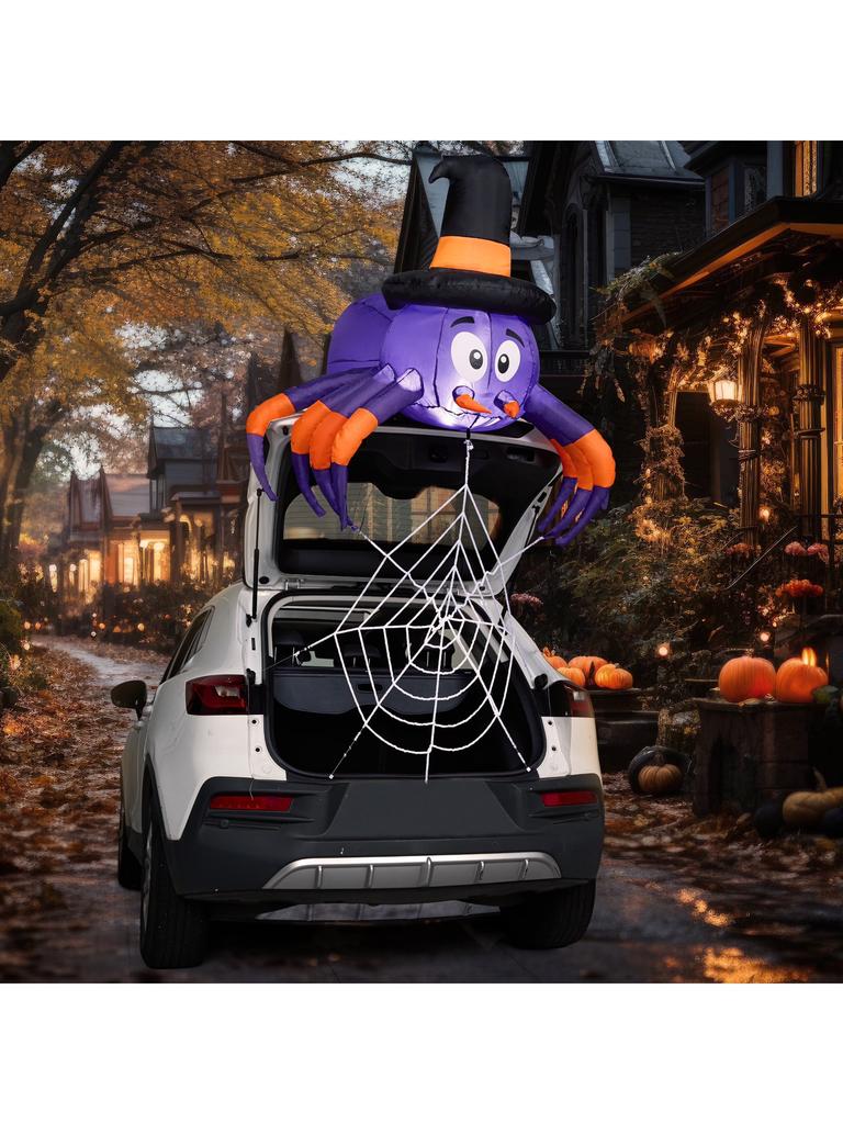 Joyfy 5 футов Хэллоуин Надувной Паук Украшение Набор для Украшения Машины Trunk or Treat со Встроенной Светодиодной Подсветкой для Вечеринки на Хэллоуин