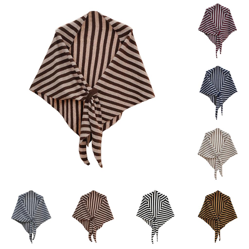 Women's Fashionable Striped Print Knitted Shawl Wool Open Collar Shoulder Top Shawl Scarf