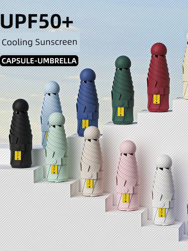 Pocket Capsule Umbrella for Women, Thickened Black Coating, Sun Protection, Sunshade Umbrella, Foldable Umbrella, Dual-Use for Sun and Rain, Portable