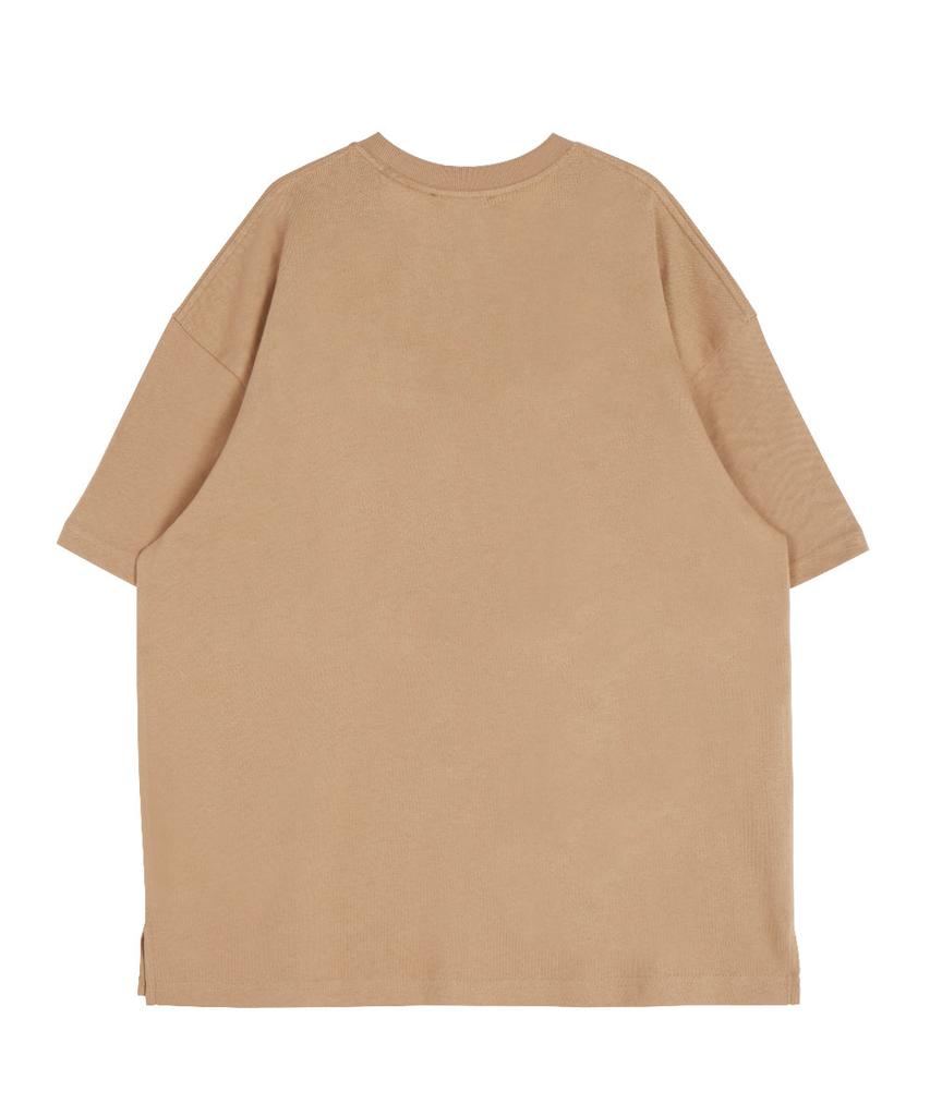 ASTRAL PROJECTION Front Chuckle Bear Round Neck 15-Count Cotton Short Sleeve T-Shirt_Beige