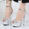Sexy Super High Heels 14cm Fashion Wrinkled Leather Shoes Women Sandals Summer Peep Toe Platform Metal Buckle Female Pumps Party