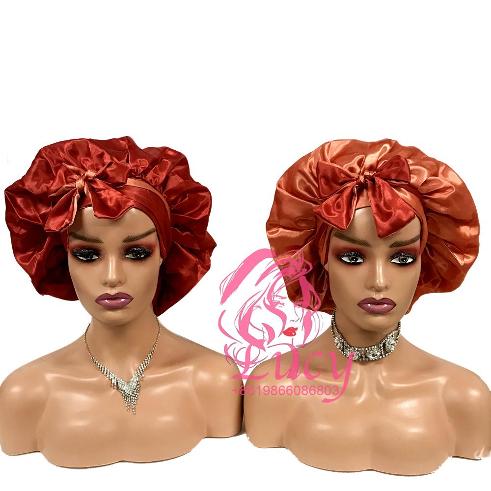 FREE SAMPLE Satin Bonnets Sleeping Caps Double Layer Women Silk Durags Head Tie Headband Designer Hair Bonnet With Custom logo