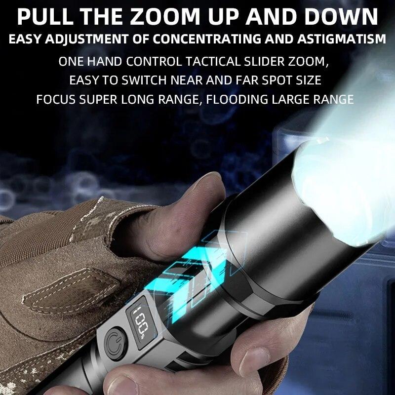 Portable High Power Led Flashlight Rechargeable Retractable Flashlight Digital Zoom Usb Hand Light For Camping Outdoor Emerge