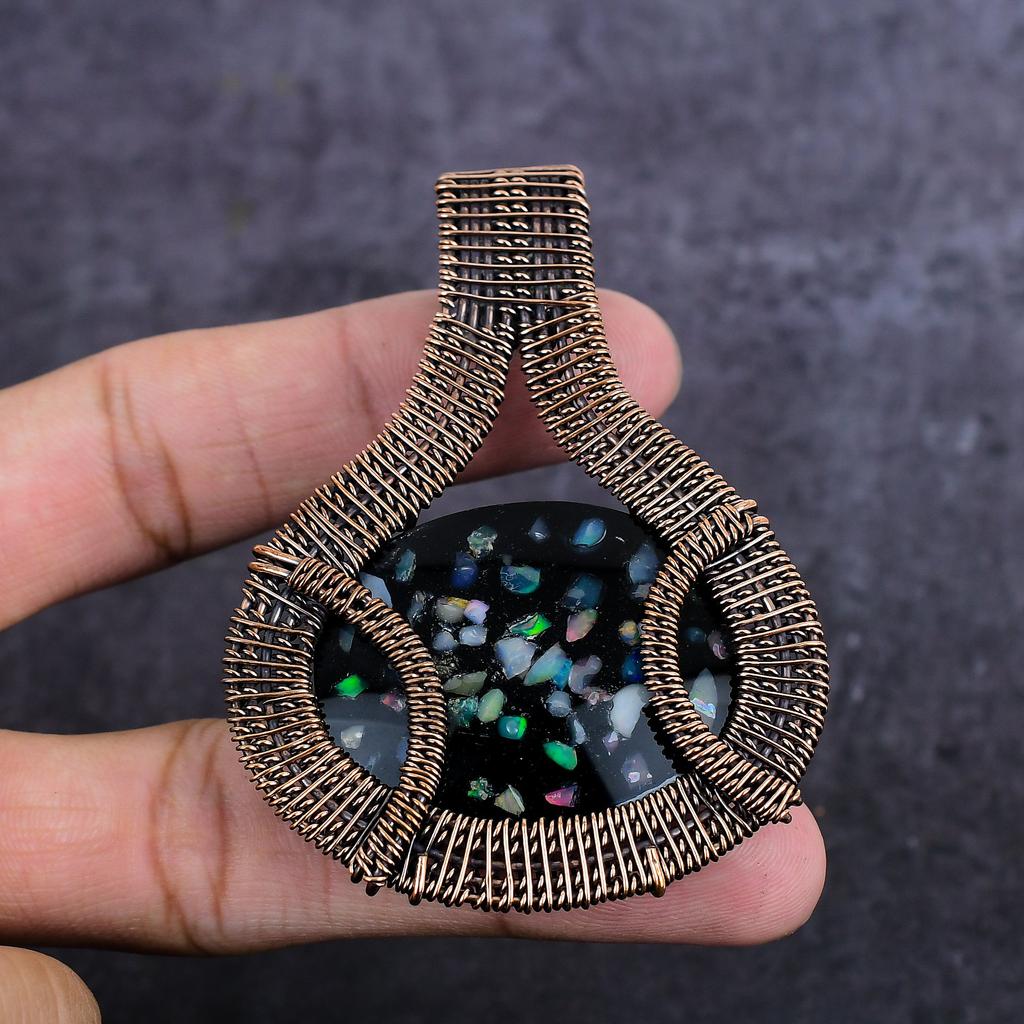 Подвеска из натурального эфиопского опала с медной проволокой 3,03 дюйма b9R61