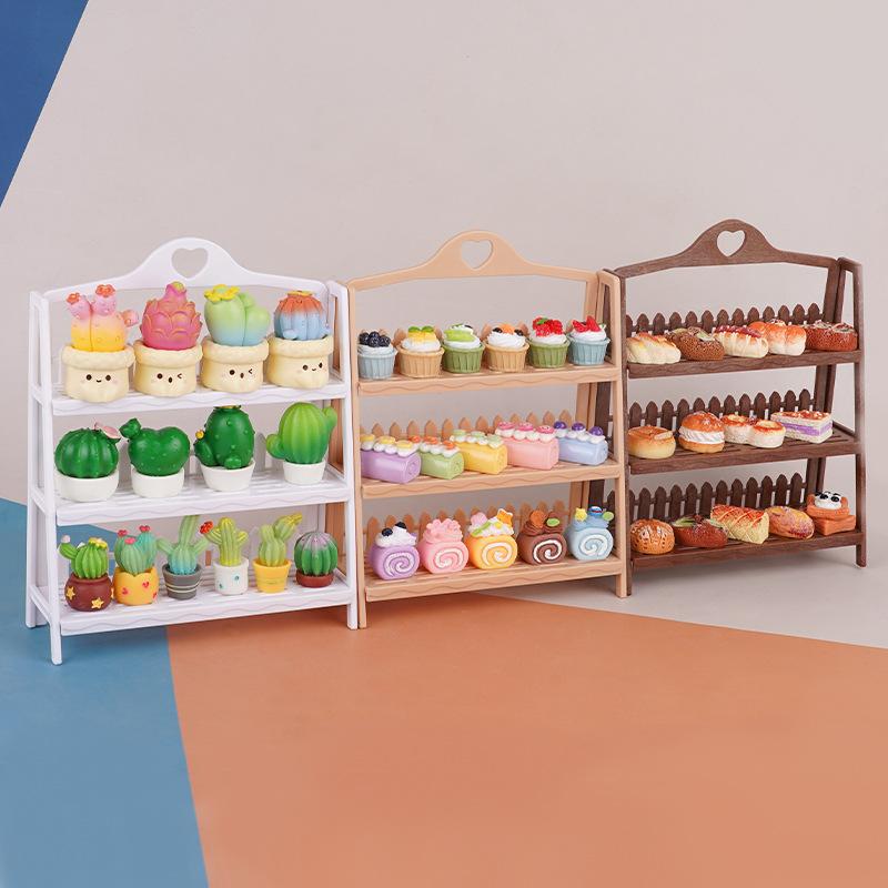 Mini Simulation Play House Bread Rack Flower Rack Supermarket Model Doll House Ornament Children Play House Toys