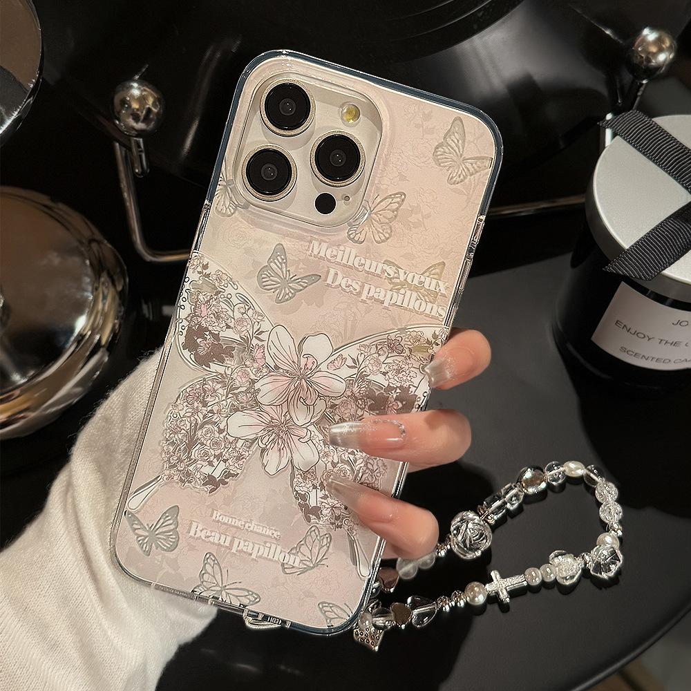 Double-layer Dreamy Rose Butterfly Iphone15 Hanging Chain 13promax Suitable for 16 Apple 14 Mobile Phone Case 11 Fairy