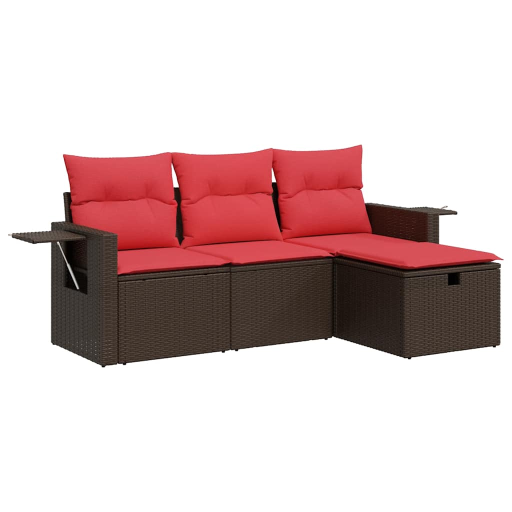 4 Piece Garden Sofa Set with Cushions Brown Poly Rattan