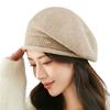 Ladies Winter Pile Hat Baggy Knitted Solid Color Elastic Retro Style Women Cap Anti-slip Warm Beret for Outdoor Activities Daily Wear