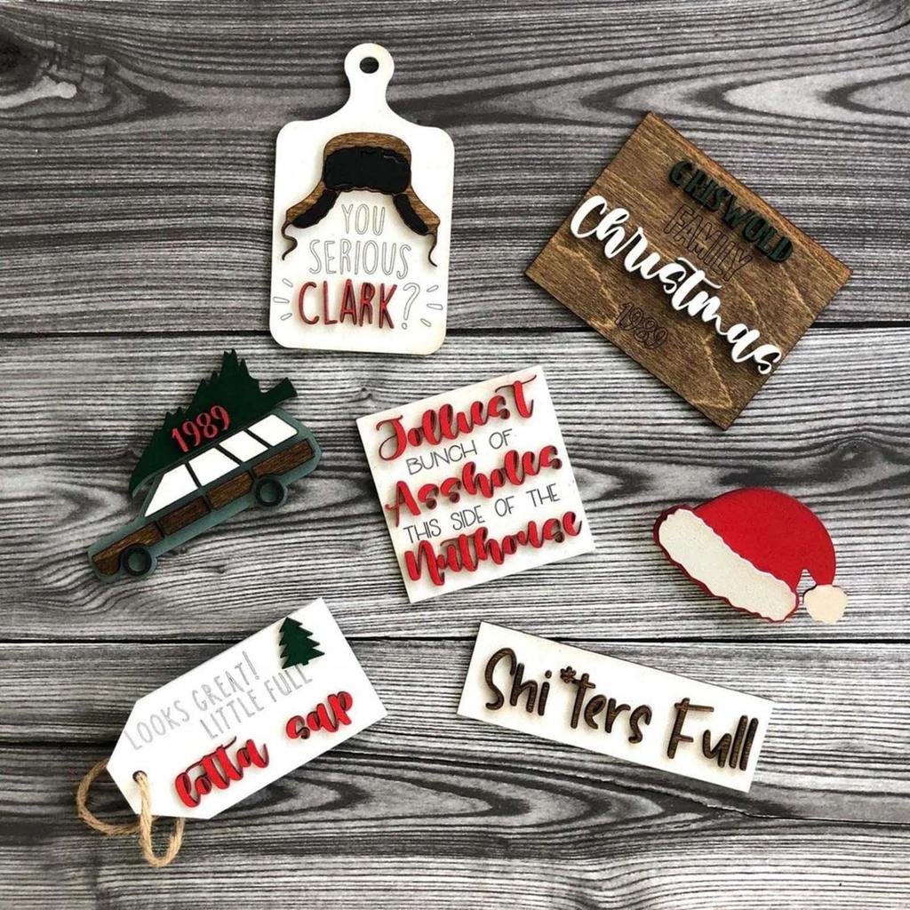 Rustic Farmhouse Wooden Signs Unique Elements 7pcs Xmas Tiered Tray Decor Set Suitable for Home Holiday Party