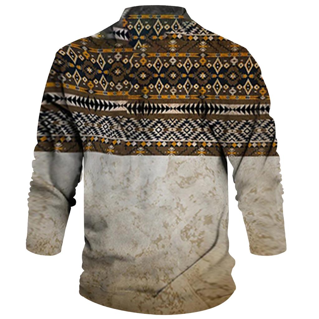 Мужской свитер с v-образным вырезом и воротником-стойкой с 3D цифровой печатью и винтажным воротником на 6 пуговицах