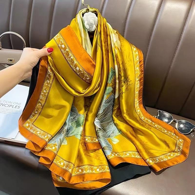 Print Satin Silk Scarf Hijab Women Bandana 90*180CM Headscarves Neckerchief Ladies Muffler Shawl Wrap Foulard Headband