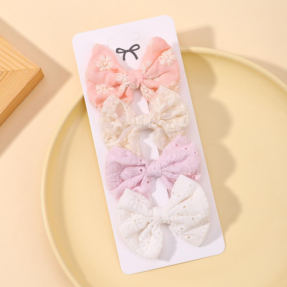 4Pcs/Set Sweet Hair Bows Hair Clip Children Lovely Bowknot Hair Pins for Baby Girls Hair Accessories Print Hollow Hairgripe Gift