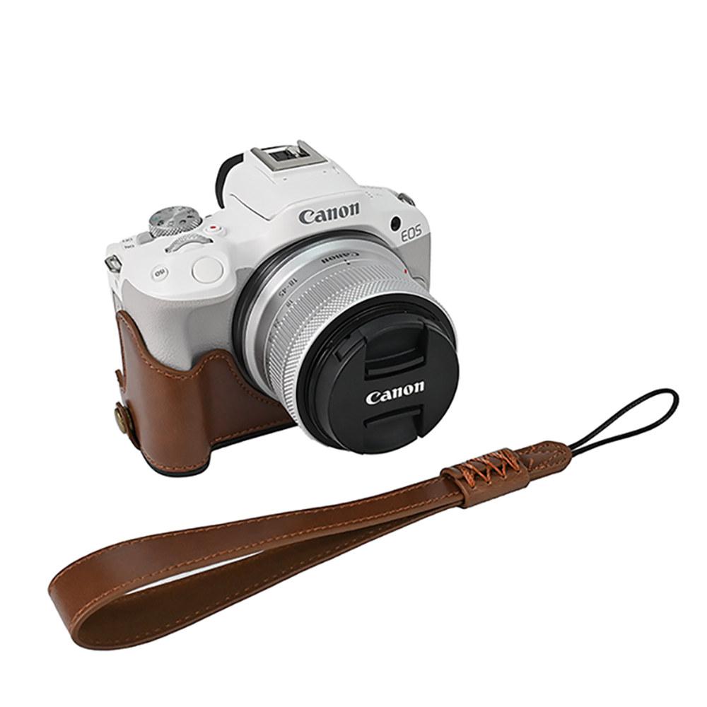 R100 Масло Кожа PU Кожа Чехол Половина Корпуса Камеры для Canon EOS R50 R100 Открытие Батареи Нижняя Крышка