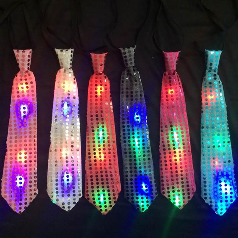 1 шт. SequinTie цветной мигающий светящийся галстук унисекс эластичный галстук светодиодный мигающий производительность украшения свадебные принадлежности для вечеринок