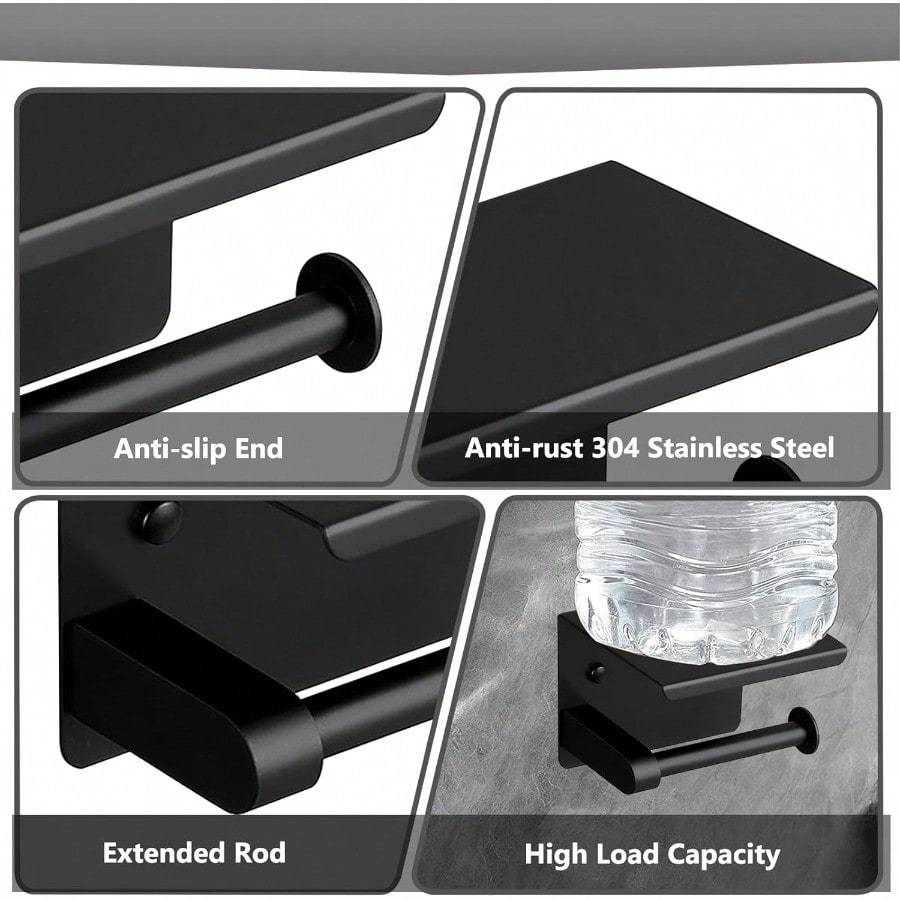 Держатель для туалетной бумаги из нержавеющей стали, держатель для рулона бумаги с отверстием для полки, настенное крепление для держателя туалетной бумаги (черный)