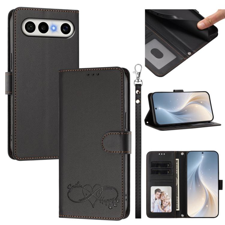 Happy Heart Pattern Magnetic Closure Vegan Leather Phone Case With Wrist Strap For vivo X200 FE