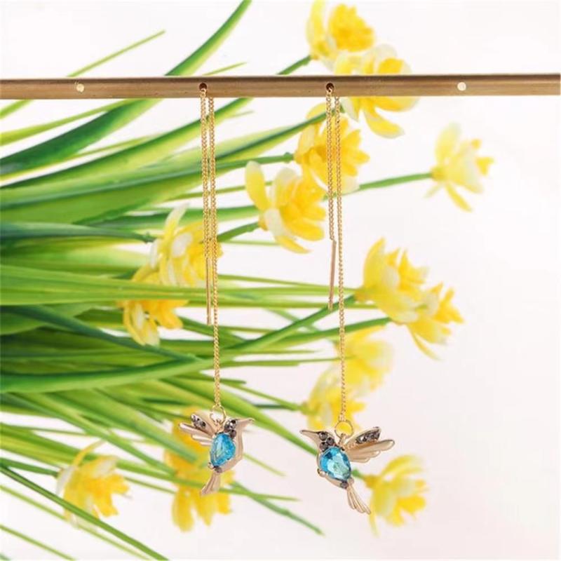 Luxurious Unique Long Drop Earrings Bird Pendant Tassel Crystal Pendant Earrings Ladies Jewelry