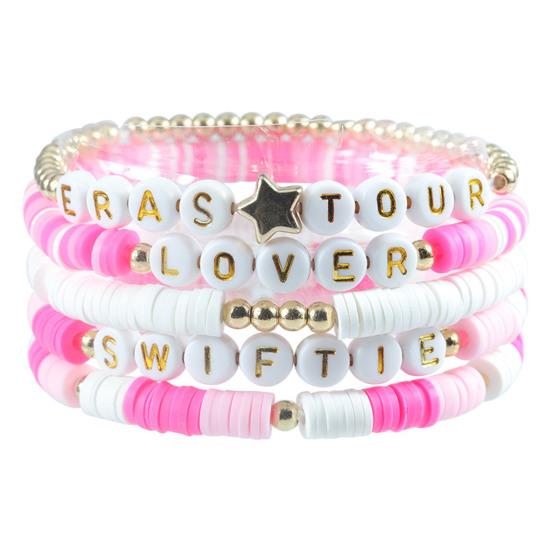 5 шт./компл. эластичный браслет с надписью «Singer Lover» из полимерной глины, браслет с бусинами, летний пляжный богемный многослойный браслет дружбы