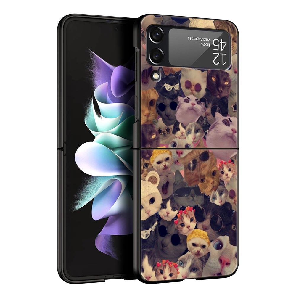 Z Flip 4 Phone Case for Samsung Galaxy Z Flip 3 5G ZFlip3 Flip3 Zflip Flip4 Black Hard Cover Cat Meme Funny Animals Shell Coque