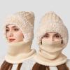 Windproof 2in1 Scarf Hat Solid Color Balaclavas Hat Simple Winter Cap Mask Set  Winter