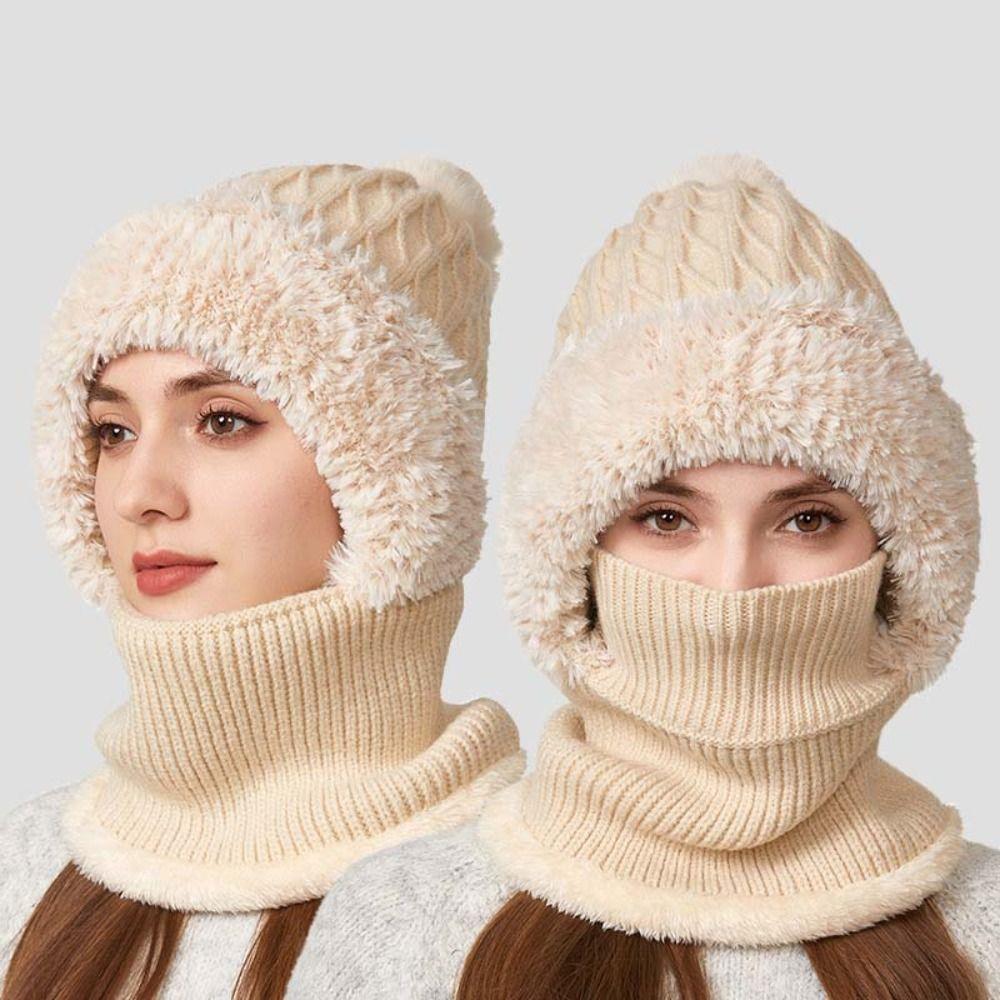 Windproof 2in1 Scarf Hat Plush Balaclavas Hat Fashion Winter Cap Mask Set Riding