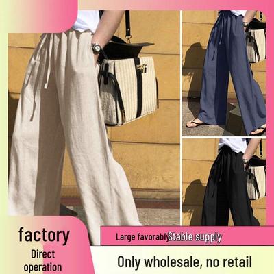 Женские хлопковые брюки с высокой посадкой и широкими штанинами - Однотонные повседневные модные на весну/осень