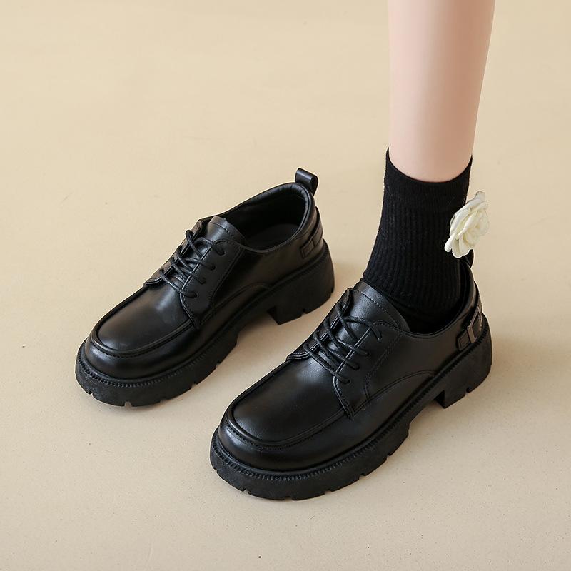Осень новые глянцевые маленькие кожаные туфли женские ins тренд толстая подошва увеличивающая рост шнуровка ретро колледж британский стиль K8