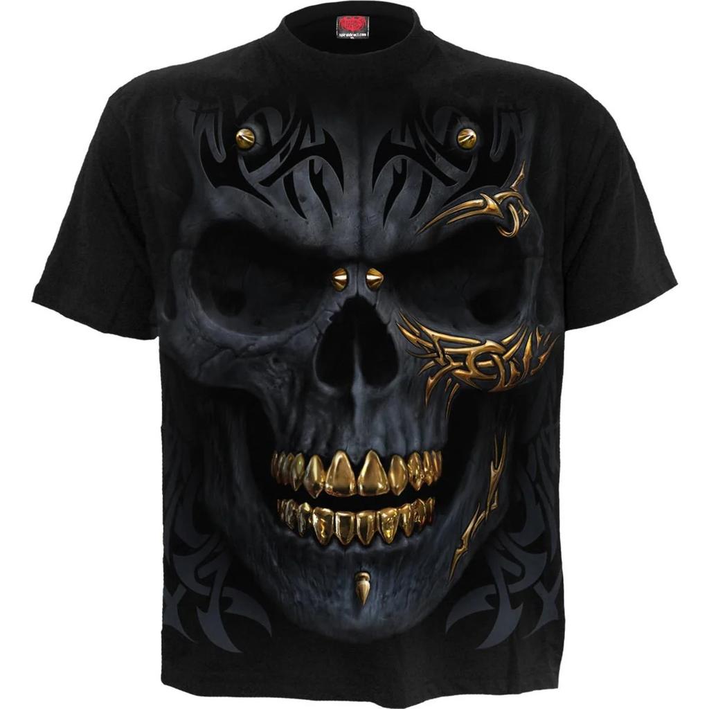 Spiral Direct Unisex Adult Black Gold Skull T-Shirt